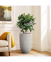 LuxenHome Gray Glen Pattern 22.4-Inch Tall MgO Round Planter
