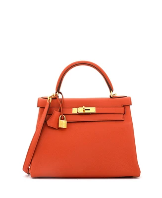 Pre-Owned Hermes Kelly 28 Handbag Orange Togo with Gold Hardware