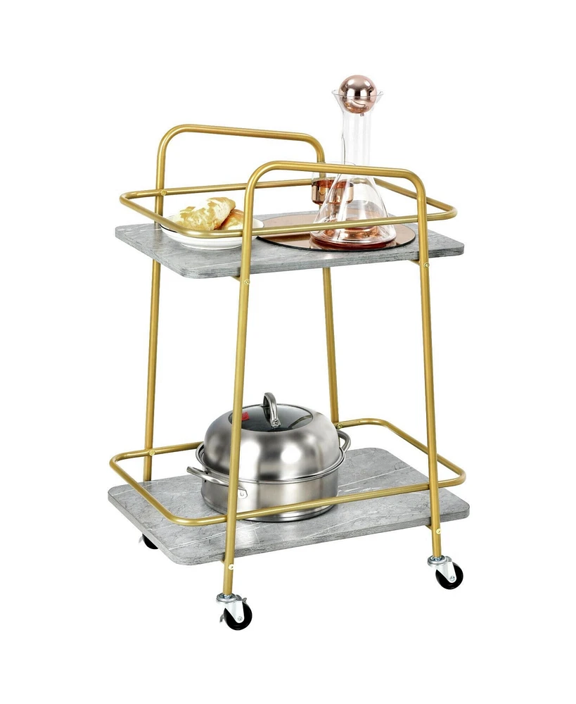 2-tier Kitchen Rolling Cart with Steel Frame and Lockable Casters