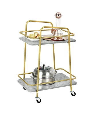 2-tier Kitchen Rolling Cart with Steel Frame and Lockable Casters