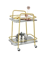2-tier Kitchen Rolling Cart with Steel Frame and Lockable Casters