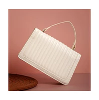 Women's White Solid Leather Handbag