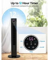 Cowsar Tower Fan for Bedroom, 90° Oscillating with 12H Timer, 37”Standing Fans Remote, Bladeless 4 Modes & 3 Speeds