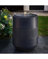 LuxenHome Dark Gray Resin Round Bubbler 23" Tall Outdoor Fountain with Lights, Solar Powered