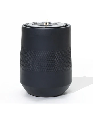LuxenHome Dark Gray Resin Round Bubbler 23" Tall Outdoor Fountain with Lights, Solar Powered