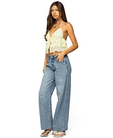 Edikted Women's Ery Wide Leg Mid Rise Jeans