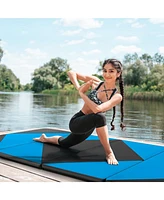 8 Feet Pu Leather Folding Gymnastics Mat with Hook and Loop Fasteners-Blue