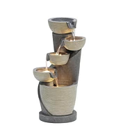 LuxenHome Gray Cascading Bowls and Column Resin Outdoor Fountain with Led Lights