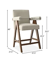 Upholstered Counter Height Bar Stool with Arms, 25.5" Solid Wood Chair for Kitchen Island or Home Bar-Maison Boucle