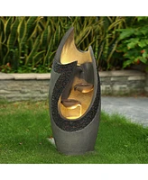 LuxenHome Resin Modern Tiered Patio Fountain with Led Lights