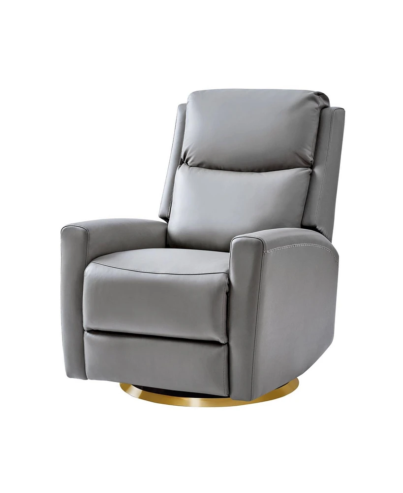 Carlos Transitional Genuine Leather Swivel Rocker Recliner with Metal Base