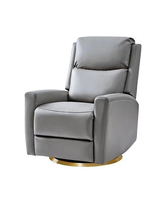 Carlos Transitional Genuine Leather Swivel Rocker Recliner with Metal Base