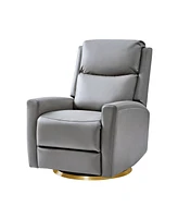 Carlos Transitional Genuine Leather Swivel Rocker Recliner with Metal Base
