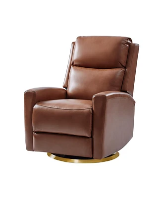 Carlos Transitional Genuine Leather Swivel Rocker Recliner with Metal Base