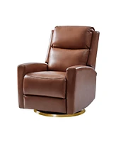 Carlos Transitional Genuine Leather Swivel Rocker Recliner with Metal Base