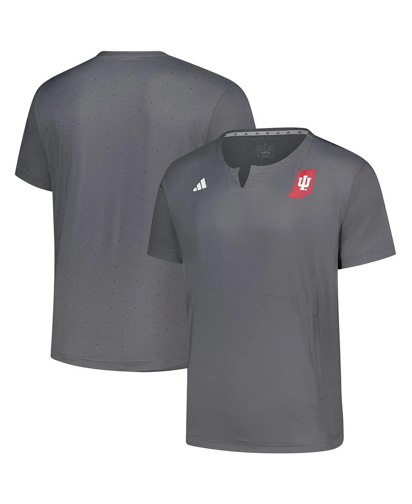 Adidas Men's Gray Indiana Hoosiers Dugout Coaches Adizero Notch Neck Pullover T-Shirt