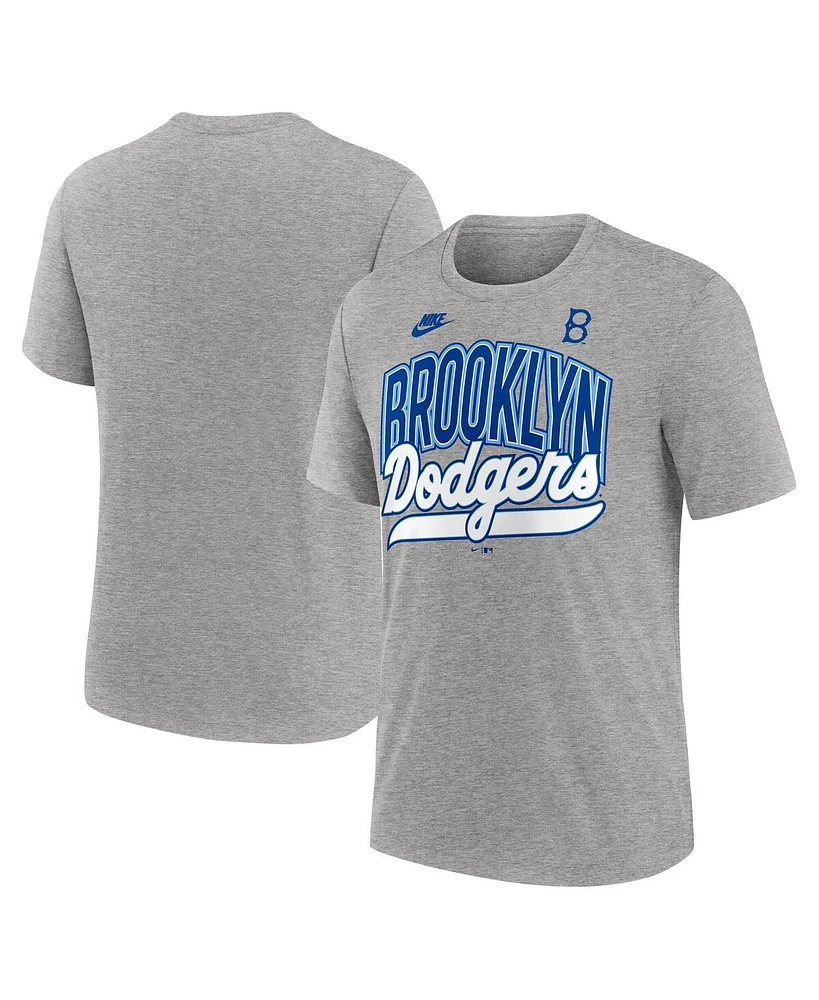Nike Men's Heather Gray Brooklyn Dodgers Cooperstown Collection Retro Tri-Blend T-Shirt