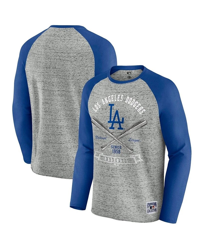 Darius Rucker Collection by Fanatics Men's Heather Gray Los Angeles Dodgers Raw Edge Raglan Long Sleeve Baseball T-Shirt