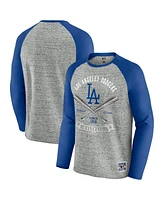 Darius Rucker Collection by Fanatics Men's Heather Gray Los Angeles Dodgers Raw Edge Raglan Long Sleeve Baseball T-Shirt