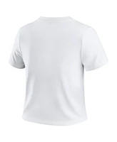 Wear by Erin Andrews Women's White Los Angeles Dodgers Distressed Cropped Baby T-Shirt
