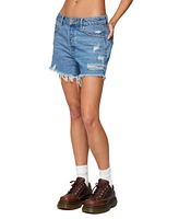 Edikted Women's Cale Distressed Low Rise Denim Shorts