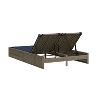 Double Sun Lounger with Cushions Gray Poly Rattan
