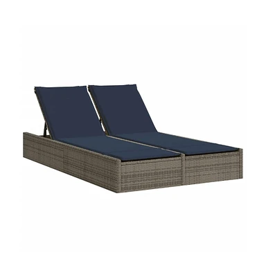 Double Sun Lounger with Cushions Gray Poly Rattan