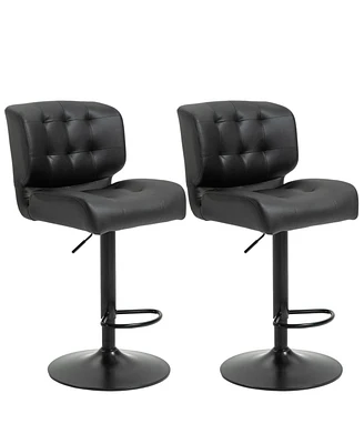 Adjustable Bar Stools Set of 2 with Swivel Seat Tufted Cushions and Metal Footrest for Home Bar Kitchen Island or Counter Height Seating-The Pop Home