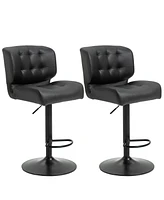 Adjustable Bar Stools Set of 2 with Swivel Seat Tufted Cushions and Metal Footrest for Home Bar Kitchen Island or Counter Height Seating-The Pop Home