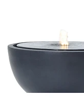LuxenHome Dark Gray Resin Round Bubbler 18.7" Tall Outdoor Fountain with Lights