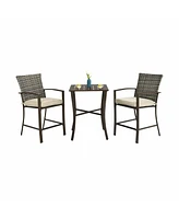 Gymax 3PCS Patio Bar Set Outdoor Conversation Furniture Set w/ Cushions