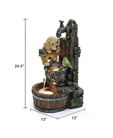 LuxenHome Puppy at the Farmhouse Faucet Resin Outdoor Fountain with Lights