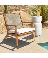 LuxenHome Outdoor Acacia Wood Deck Chair with Seat Cushion