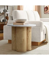 LuxenHome Burl Wood Finish Manufactured Wood 17.7-Inch Tall Round End and Side Table with Faux Marble Top