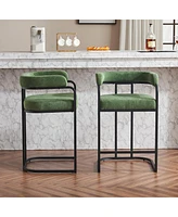 Modern Chenille Bar Stools Set of 2 Upholstered Counter Height Chairs with Armrests and Metal Frame for Kitchen Island Dining Room Home Bar-The Pop Ho