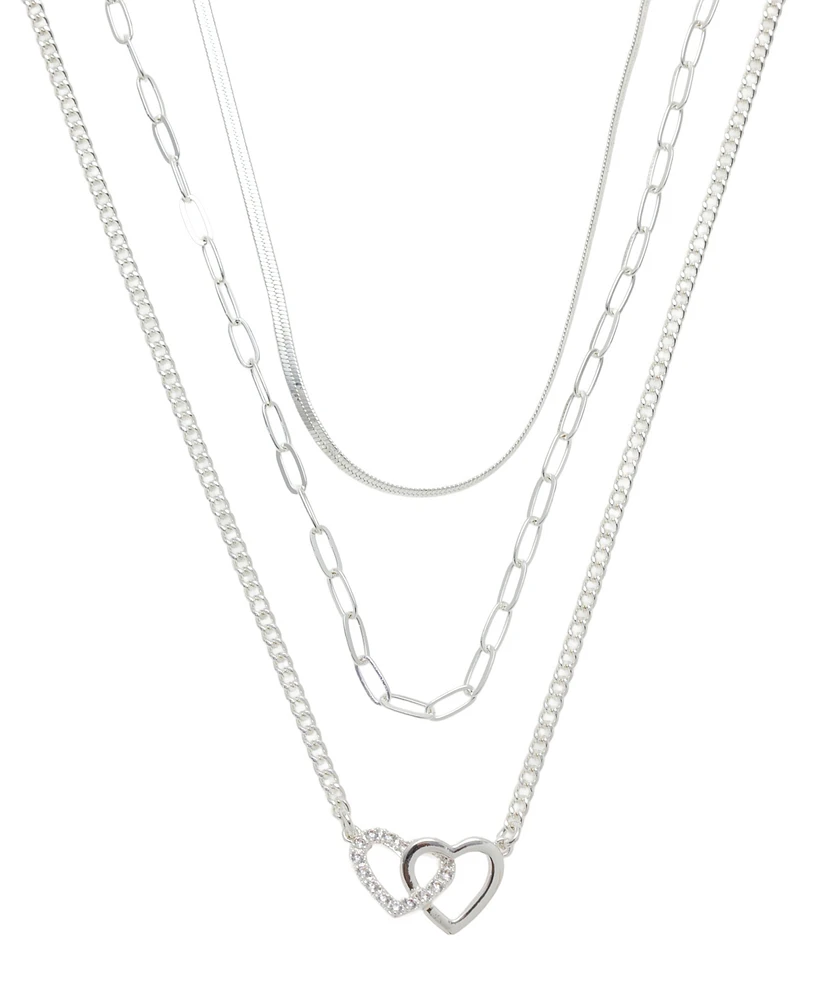 Unwritten Cubic Zirconia Interlocking Heart Layered Necklace Set
