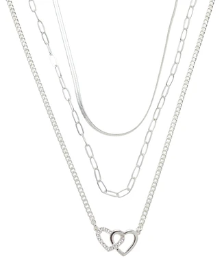 Unwritten Cubic Zirconia Interlocking Heart Layered Necklace Set