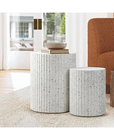 LuxenHome 2-Piece White with Gray Flecks Manufactured Wood Nesting Side Table Set