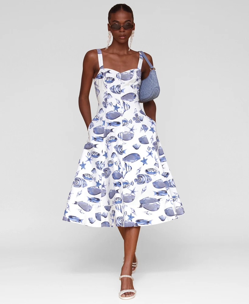 Avec Les Filles Women's Printed A-Line Midi Dress