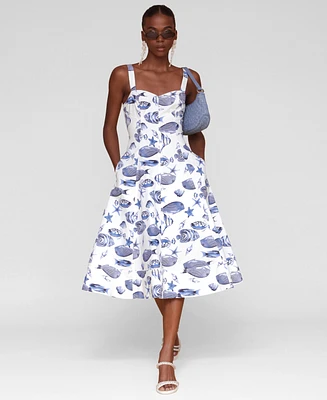 Avec Les Filles Women's Printed A-Line Midi Dress