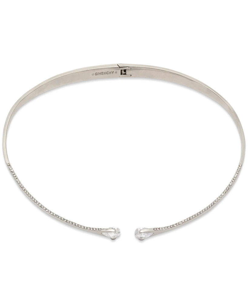 Givenchy Silver-Tone Pave & Pear-Shape Cubic Zirconia 16" Structured Collar Necklace