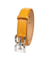 Sam Edelman Women's Skinny Exotic Textured Double-e Plaque Buckle Belt