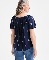 Style & Co Women's Printed Shirred Scoop-Neck Top, Exclusively at Macy's