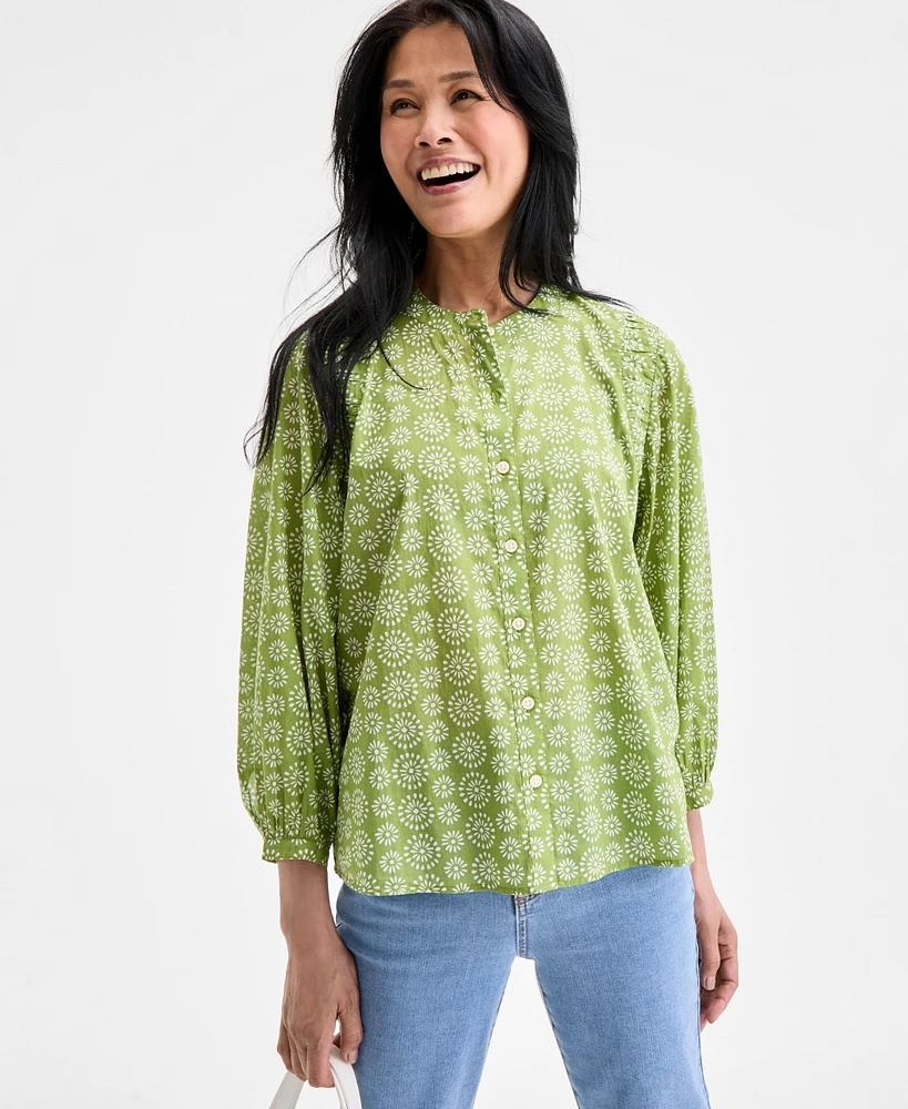 Style & Co Women's Printed Cotton Button-Front Blouse, Exclusively at Macy's