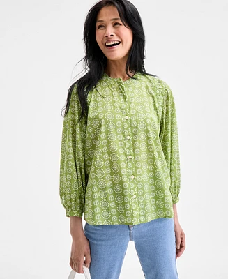 Style & Co Women's Printed Cotton Button-Front Blouse, Exclusively at Macy's