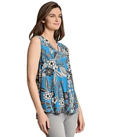 Jones New York Women's Floral-Print Pleated-Shoulder Top