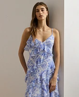 Lauren Ralph Women's Floral Ruffle-Trim Georgette Gown