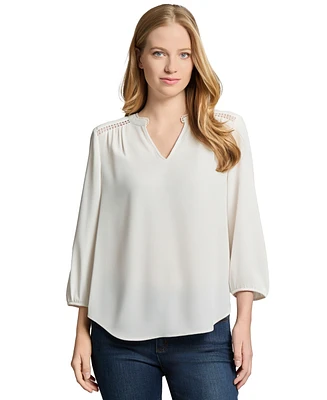 Jones New York Women's Split-Neck Picot-Trim Top