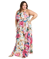 R & M Richards Plus Printed Halter-Neck Sleeveless Gown
