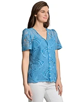 Jones New York Women's Rowan Lace Short-Sleeve Blouse